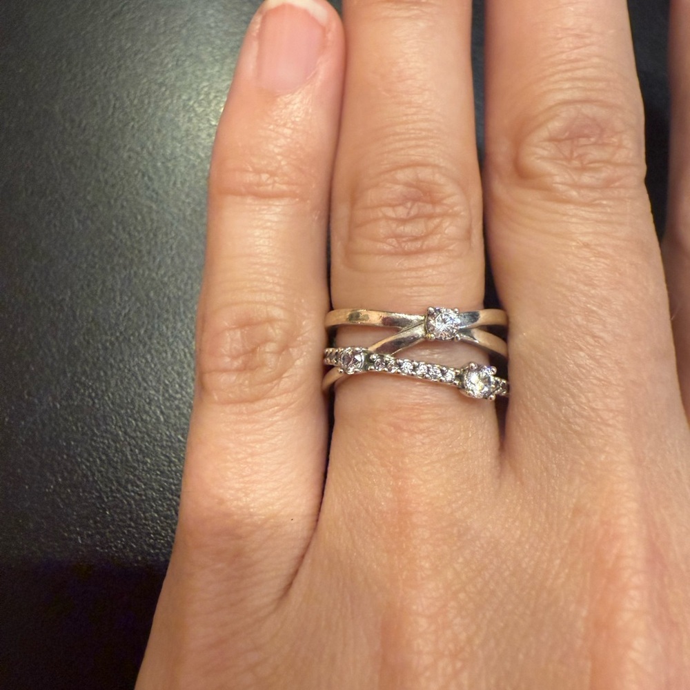 NWOB Pandora 199400C01 Sparkling Triple Band Ring 6